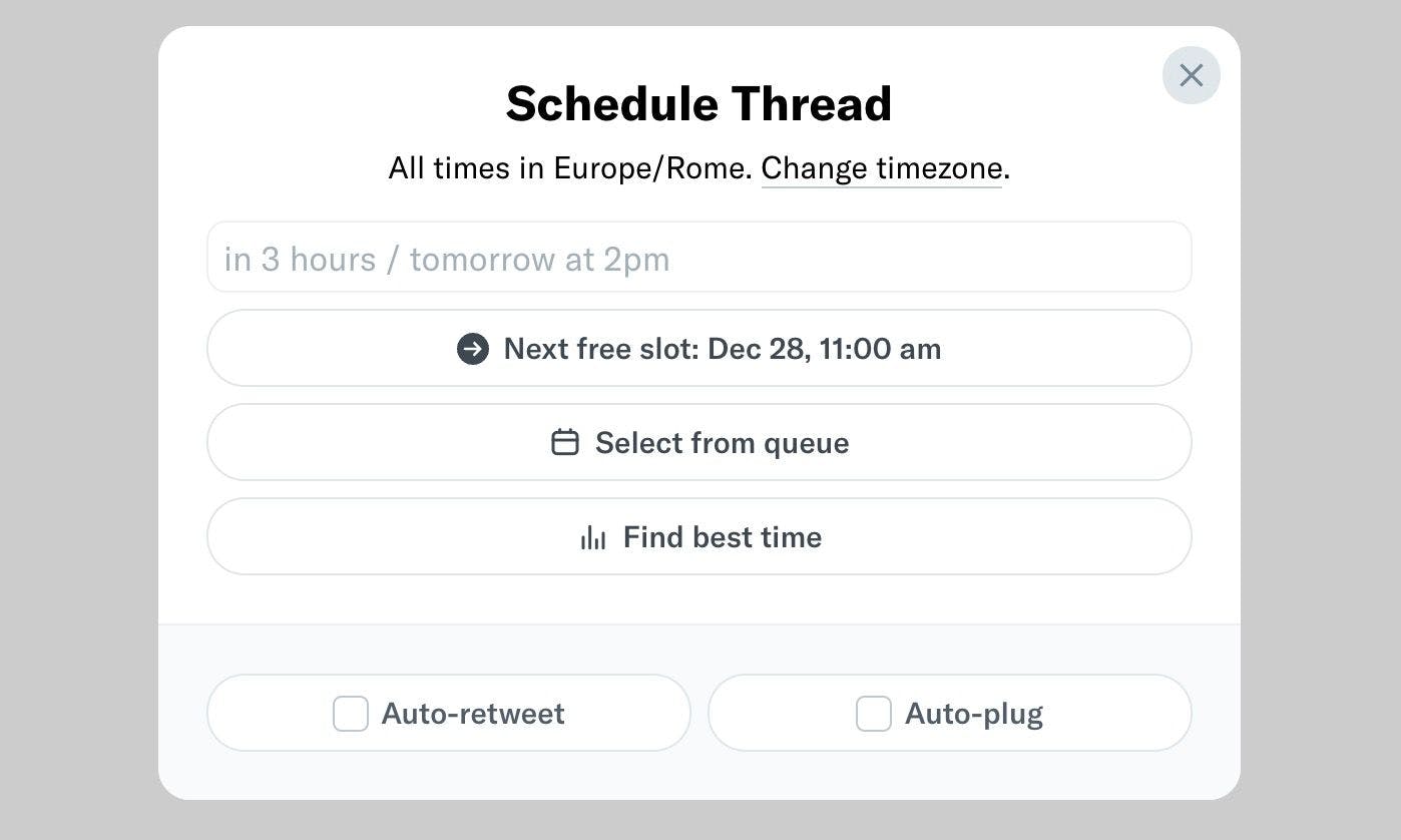 How to schedule threads on Twitter